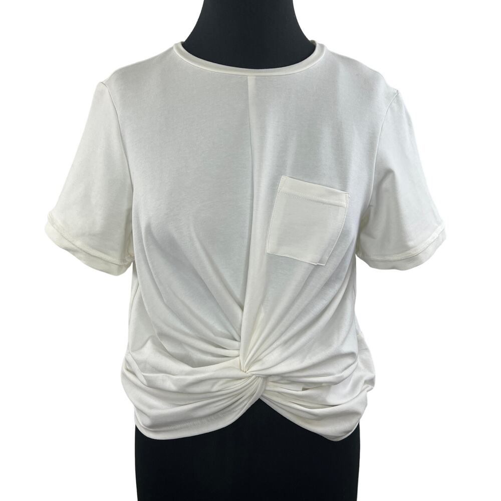 Walter Baker White Short Sleeve Twist Front Cotton-Blend Camille Top Size M